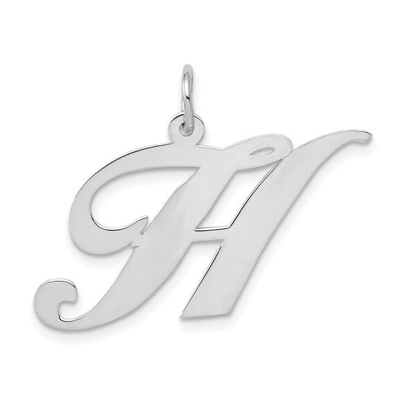 14k White Gold, Ella Collection, LG Fancy Script Initial H Pendant - Picture 1 of 5